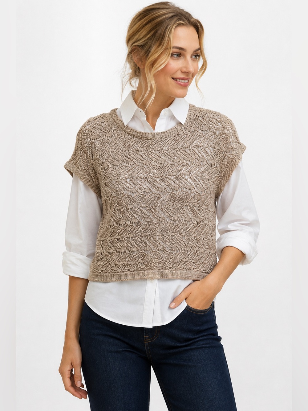 White House Black Market Open Knit Chevron Sweater, Size L